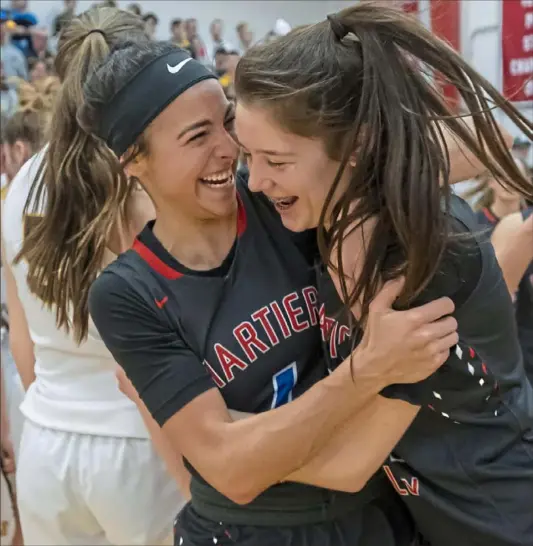  ?? Pittsburgh Post-Gazette photos ?? Senior point guard Megan McConnell and sophomore guard Aislin Malcolm are back to try to help Chartiers Valley defend its WPIAL and PIAA titles. The Colts, 30-0 last season, are ranked No. 1 in WPIAL Class 5A entering the season.