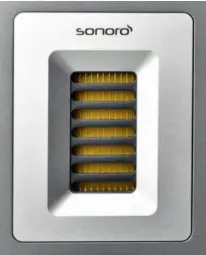  ??  ?? GOLDENER GLANZ: Sonoro verbaut einen echten Air-MotionTran­sformer. Eine hauchdünne Membram pumpt in den Raum.