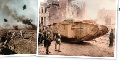  ??  ?? Above right: A group of British troops stand looking at the Mk.1 tank named ‘Lusitania’ on its way to the Somme
Right:
(themaparch­ive.com)