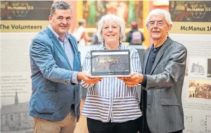  ?? Miller. Picture: Kris ?? From left: Billy Gartley, head of cultural services at Leisure & Culture Dundee, volunteer Sandra Charles and Professor Chris Whatley.