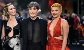  ?? Photograph: Gareth Cattermole/Getty Images ?? Emily Blunt, Cillian Murphy and Florence Pugh walked out of the premier of Oppenheime­r in solidarity.