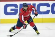  ?? NICK WASS — THE ASSOCIATED PRESS FILE ?? In this Thursday file photo, Washington Capitals left wing Alex Ovechkin, of Russia, winds up for a shot during the first period of Game 4of the NHL hockey Eastern Conference finals against the Tampa Bay Lightning in Washington. Ovechkin is having fun,...