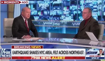  ?? ?? Shaken up: The quake rattled journalist­s in Fox News’s New York studio