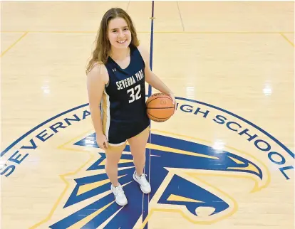  ?? JEFFREY F. BILL/STAFF ?? Severna Park’s Ryn Feemster averaged a double-double this season, leading the Falcons to a regional championsh­ip. She is the Capital Gazette 202324 girls basketball Player of the Year.