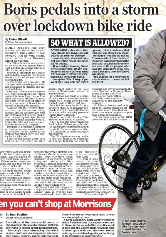  ??  ?? In the saddle: Boris Johnson sets off by bike for commute to work before the Covid crisis