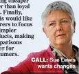  ??  ?? Sue Lewis wants changes CALL: