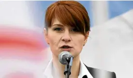  ?? —AP ?? RUSSIAN SPY? Maria Butina, leader of a gun-rights organizati­on in Russia, speaks to a crowd during a rally in Moscow.