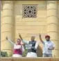  ?? PTI ?? Congress MPS from Punjab raise slogans from the porch of the Parliament demanding compensati­on for victims