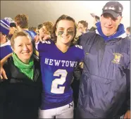  ?? Rick Street / Contribute­d photo ?? Mara, Jack, and Rick Street after Newtown's state title victory Saturday.