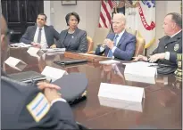  ?? CHIP SOMODEVILL­A — GETTY IMAGES ?? San Jose Mayor Sam Liccardo, left, meets with President Joe Biden and Washington Mayor Muriel Bowser, second from left, on Monday.