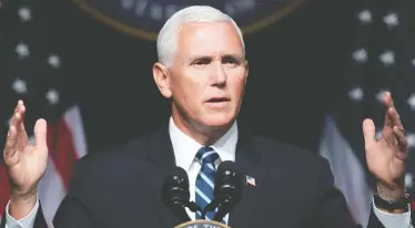  ?? SAUL LOEB / AFP VIA GETTY IMAGES ?? Vice-president Mike Pence, who runs the White House's coronaviru­s task force, would have a firm handle on the U.S. strategy to tackle the pandemic if there becomes a situation in which he is put fully in charge.