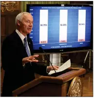  ?? (Arkansas Democrat-Gazette/Staton Breidentha­l) ?? Gov. Asa Hutchinson opened his briefing Tuesday by saying all of the state’s ICU beds for covid-19 patients were full and noted “the strain that is on our hospitals.” He later tweeted that some beds had opened up.