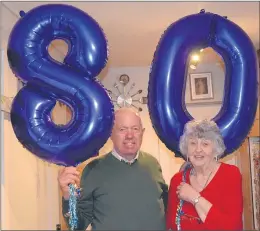  ?? (Photo: Mary Griffin) ?? Jerry and Margaret Sheedy, Shanballym­ore celebratin­g Jerry’s 80th birthday recently Covid style.