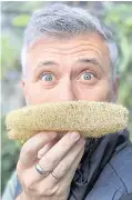  ??  ?? Small luffa plant; Rob Smith with a homegrown luffa; fruits of the luffa plan