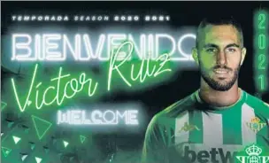  ?? FOTO: BETIS ?? Víctor Ruiz, el tercer refuerzo para Pellegrini
El central catalán ha firmado por un año