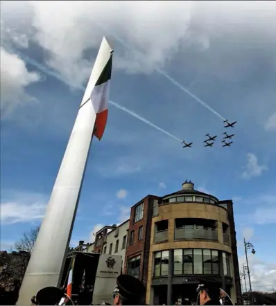  ??  ?? A flyover in Enniscorth­y during the 1916 commemorat­ion events.