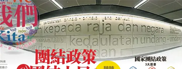  ??  ?? 捷运默迪卡站有一大面­的“国家原则墙”，展示马来文及英文版本­的国家五大原则。