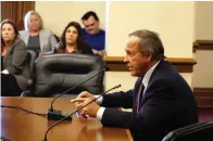  ?? Arkansas Democrat-Gazette/Tommy Metthe ?? ■ Sen. Gary Stubblefie­ld speaks about a transgende­r bill in the Senate judiciary committee at the state Capitol in Little Rock on Monday.