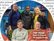  ?? @mirrorjeff­ers ?? TOP TEAM Keir & Emma on footie show