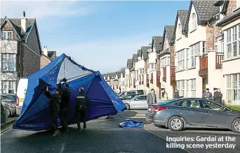  ??  ?? Inquiries: Gardaí at the killing scene yesterday