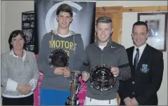  ??  ?? Paula Conway from Conway Media, Ingvard Tonnies, Peter Finnegan (men’s doubles winners) and Robert Earls, President, Wicklow Tennis Club.