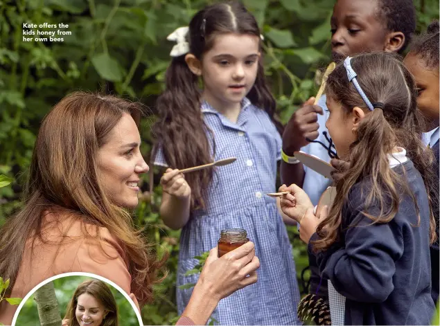  ??  ?? Kate offers the kids honey from her own bees