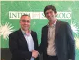  ?? (Courtesy) ?? OURCROWD’S Josh Wolff meets Intesa Sanpaolo’s Fabio Spagnuolo yesterday.