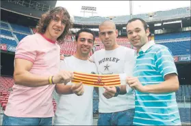  ?? FOTO: FCB ?? Póquer de capitanes de la ‘pedrera’ Con Puyol, Xavi y Valdés, desde la 2008-09
