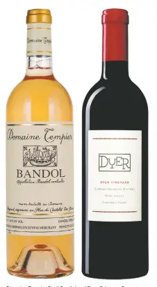  ??  ?? Domaine Tempier Rosé Bandol and Dyer Cabernet Franc; top, Lazzairasc­o vineyard in Italy, photo Kermit Lynch; opposite page, Turley Old Vine Zinfandel