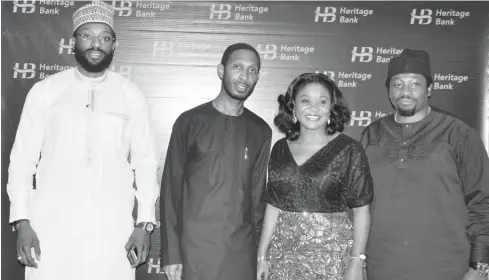  ??  ?? From right: Mr. Ele Peters, Chief Executive Officer, Clovers Nigeria Limited; Mrs. Mary Akpobome, Executive Director, Heritage Bank Limited; Mr. Ahonsi Unuigbe, Chief Executive Officer, Petralon Energy; and Umar A. Mustapha, Chief Executive Officer,...