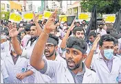  ?? ?? Students from the faculty of medicine and sciences take part in an anti-government demonstrat­ion in Colombo.