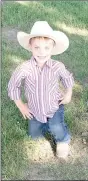  ?? SUBMITTED PHOTO ?? Karson Sampley, 5-yearold son of Ronnie and Sara Sampley, of Lincoln, is a candidate for 2018 Lincoln Riding Club Lil’ Mister.
