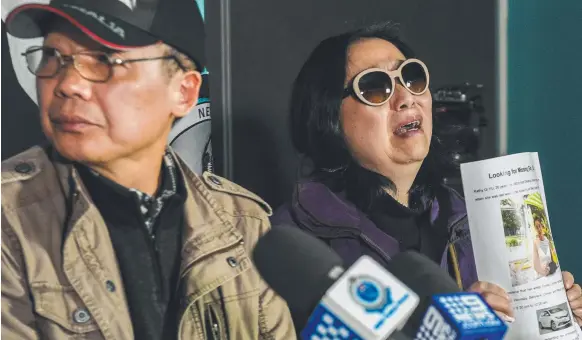  ?? Picture: AAP IMAGE/BRENDAN ESPOSITO ?? The parents of missing woman Qi Yu, father Zhihe Yu (left) and mother Qing He, during a police press conference on Tuesday.