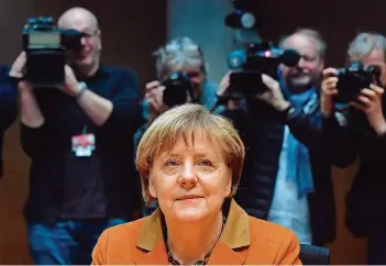  ?? FOTO: AFP ?? Ihr Satz „Ausspähen unter Freunden, das geht gar nicht" holte Angela Merkel auch gestern wieder ein.