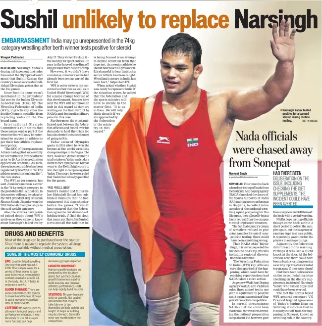  ?? GETTY IMAGES ?? Narsingh Yadav tested positive for a banned steroid during routine testing.