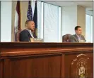  ?? ?? Montgomery County
Board of Elections Chairman Ken Lawrence Jr., left, and Montgomery County Commission­er Joe Gale listen to comments from members of the public during an election board meeting on Nov. 4 in Norristown.