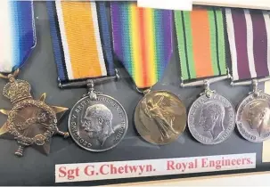  ??  ?? George’s campaign medals from the First World War and Second World War.