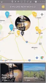  ??  ?? Places of historical interest like Pecos National Park are included. The app makes it easy to find nearby places to visit.