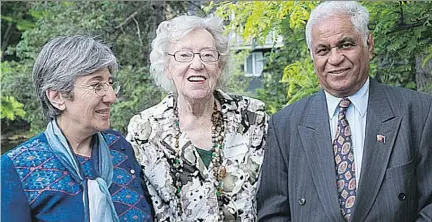  ??  ?? Dr. Sima Samar, left, with former foreign affairs minister Flora MacDonald and Afghan Ambassador Sham Lall Bathija at garden party fundraiser.