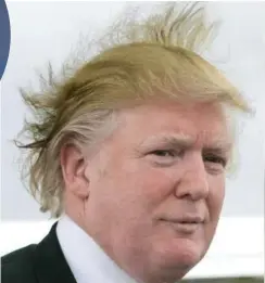  ??  ?? Hair power: While breezes threaten Donald’s carefully