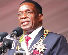  ??  ?? President Mnangagwa delivering his maiden speech during his inaugurati­on at National Sports Stadium