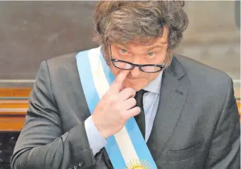  ?? ?? El presidente de Argentina, Javier Milei, durante su último discurso ante el Congreso de su país. (AFP)