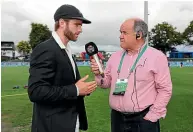  ??  ?? Black Caps captain Kane Williamson is interviewe­d by Radio Sport commentato­r Bryan Waddle.