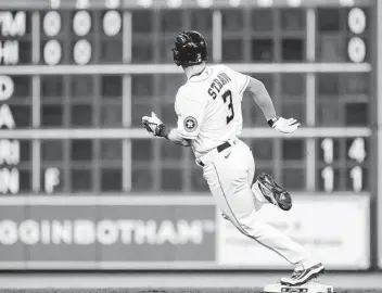  ?? Photos by Karen Warren / Staff photograph­er ?? Myles Straw is part of the platoon filling in for Jose Altuve at the leadoff spot while the Astros’ star second baseman is on the COVID-19 injured list. Manager Dusty Baker thinks Altuve may be able to return soon.