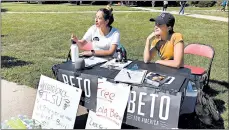  ??  ?? Student supporters of former Texas Rep. Beto O'Rourke's set up at a volunteer table on campus in August.