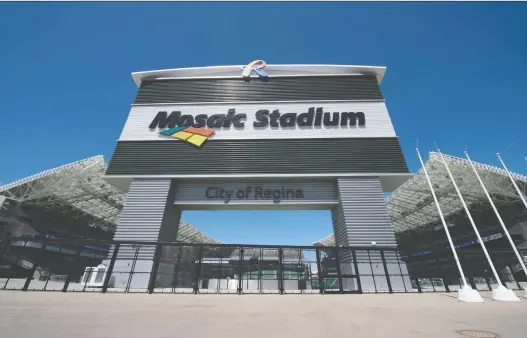  ?? PHOTOS: BRANDON HARDER ?? Due to the low number of COVID-19 cases in Sask., Mosaic Stadium is being floated as one of two venues that could host games if the CFL season goes ahead.