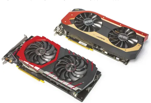  ??  ?? Met een GeForce GTX 1060 (voor) wordt de allrounder een game-pc voor Full HD. De GeForce GTX 1070 kan ook WHQD aan met maximale grafische details.