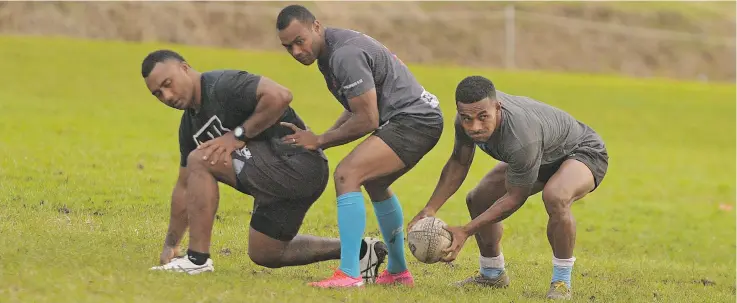  ?? Photo: ?? Suva rugby players (left-right) Serupepeli Vularika, Alasio Naduva and Terio Tamani during training at Bidesi Park on August 6, 2020. Suva face Nadi at Prince Charles Park, Nadi, on Saturday.