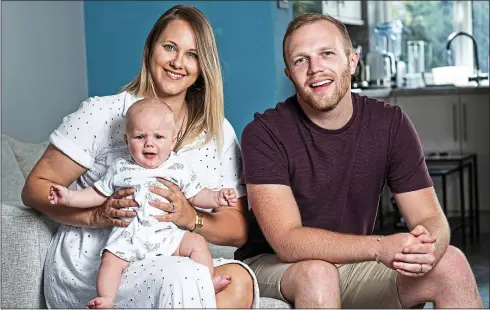  ??  ?? Breathing space: Miles and Frances Tomkins with son Noah. The couple bought at the top of their budget, so the new tax break represents a huge bonus for them