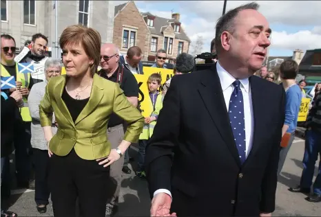  ??  ?? Nicola Sturgeon with Alex Salmond while on the election campaign trail in Inverurie Picture:
Andrew Milligan